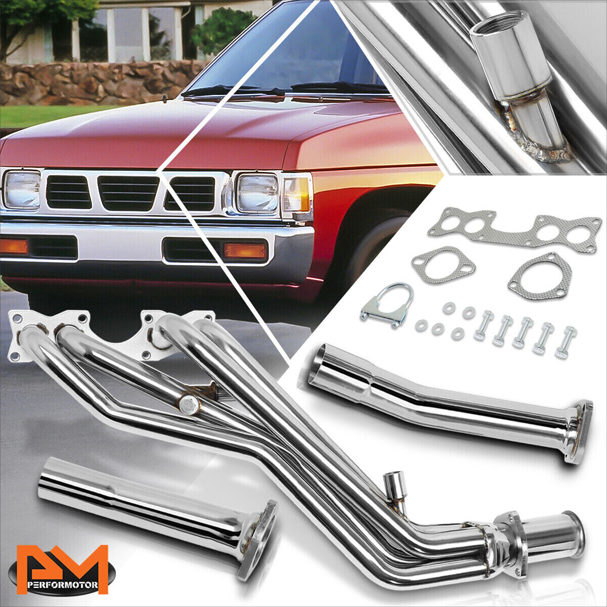 For 90-95 Nissan D21 Pickup 2.4L S.S High Flow Tri-Y Exhaust Header Manifold Kit
