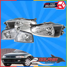 For 97 - 02 Mitsubishi Mirage Coupe Headlights Black JDM Head Lamps With Corners picture
