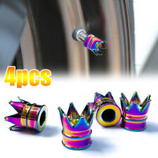 4pcs Aluminum Neon Crown Car Wheel Tire Valve Stem Cap Tyre Air Anti Dust Caps picture