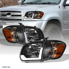 For 2005-2006 Tundra Double/Sequoia Blk Headlights+Corner Signal Amber w/LED Bar picture