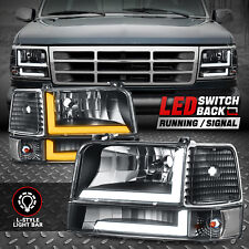 [Switchback L-LED DRL] For 92-96 Ford F150-F350 Bronco Headlights Black/Clear picture